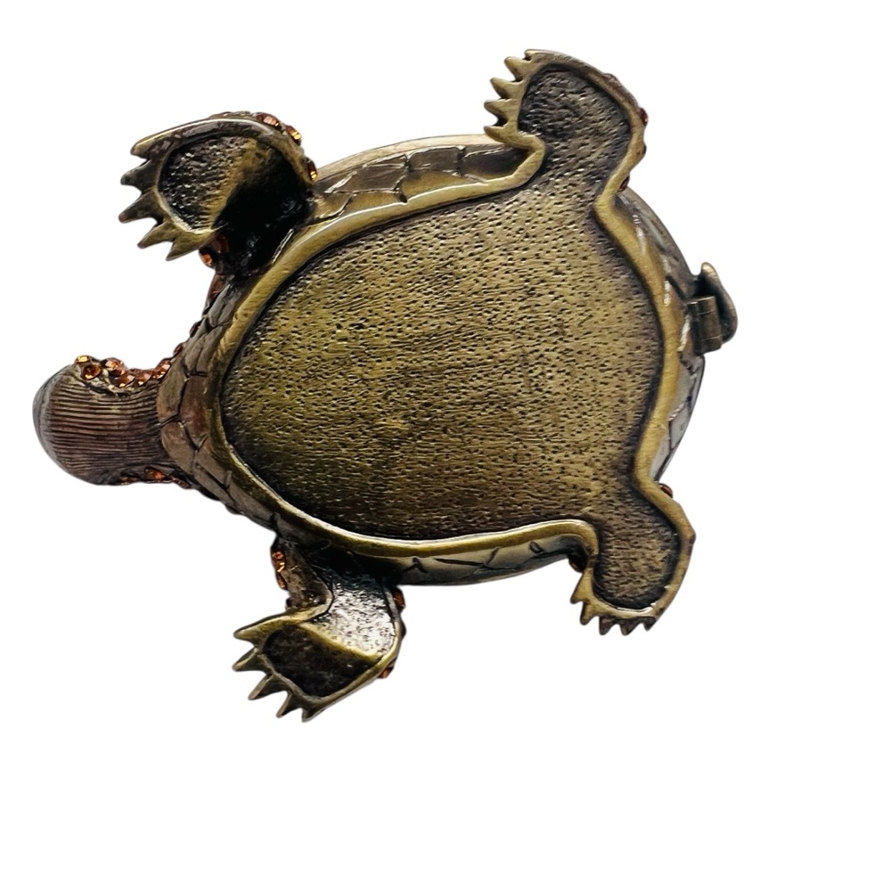 Vintage Crystal Jeweled Turtle Hinged Trinket Box - Picture 5 of 6